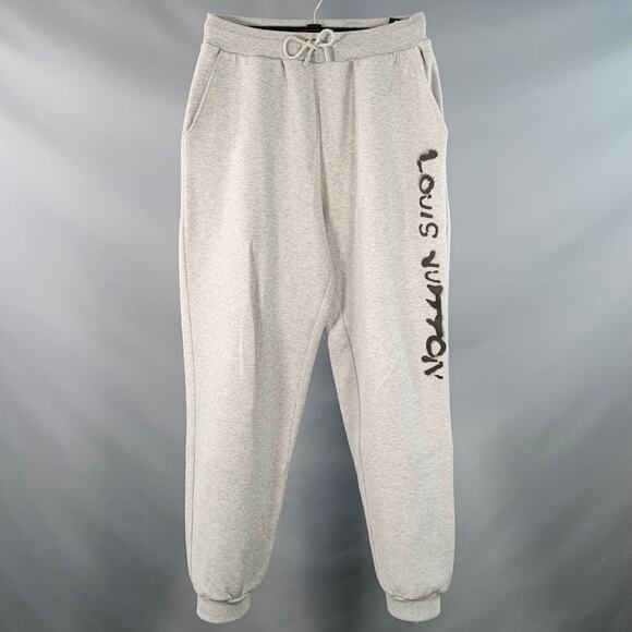 LOUIS VUITTON M Heather Grey Black Graffiti Logo Cotton Sweatpants Casual Pants - Picture 1 of 7